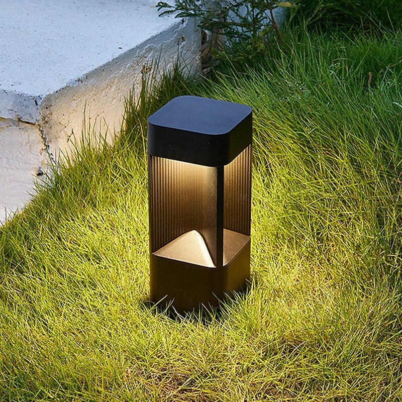 Modern Landscape Path Light Warm Light Pathway Lights Outdoor LED Waterproof Bollard Light Black Square Aluminum Post Light Fixture External Lawn Bollard Lantern for Porch Garden Front Yard 110-240V 20W2