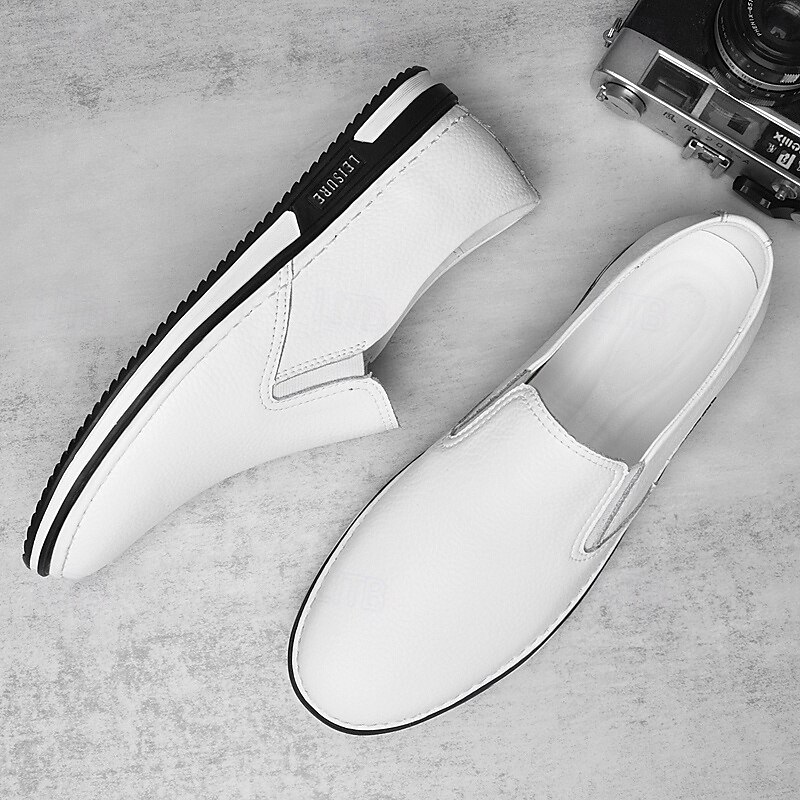 Men's Slip-On Faux Leather Sneakers, Casual White Shoes with Comfortable Rubber Sole, Stylish and Versatile Footwear for Everyday and Leisure Activities3