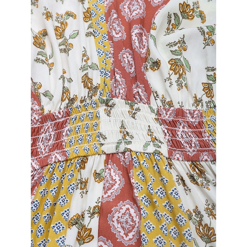 Women's Normal Jumpsuit Holiday Floral 3/4 Length Sleeve V Neck High Waist Vacation Daily Regular Fit Yellow Summer3