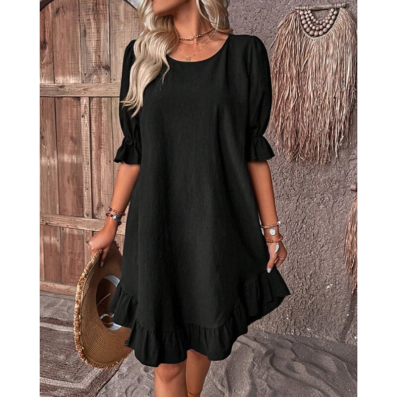 Women's Mini Dress Linen-Inspired Dresses Casual Dress Cotton Linen Dress Stylish Casual Vacation Daily Date Regular Fit Plain Half Sleeve Crew Neck Black Khaki Army Green Summer Spring4