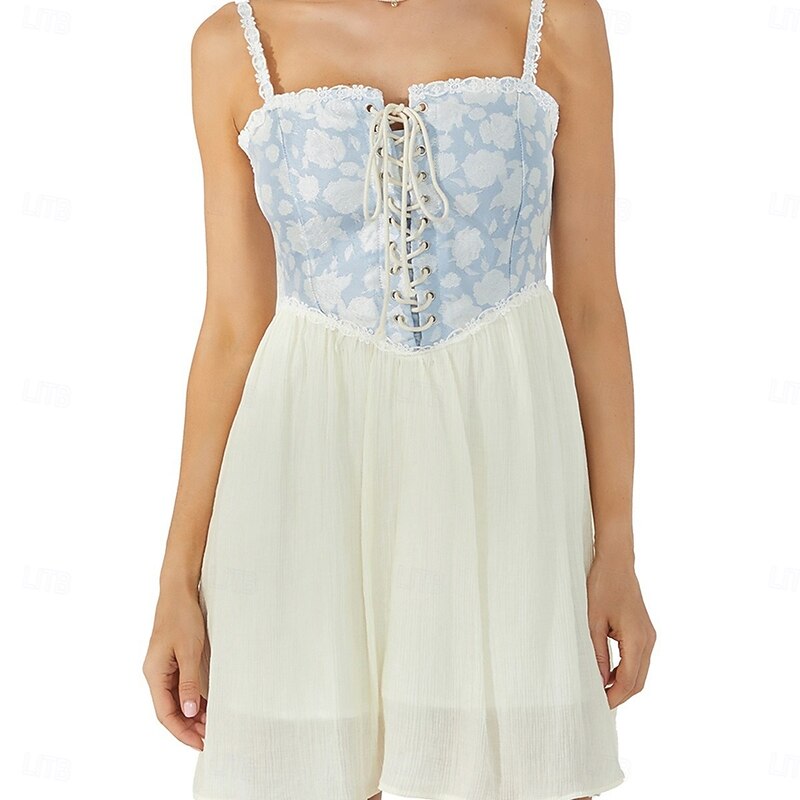 Retro Vintage Medieval Renaissance Mini Dress Flare Dress Elven Spaghetti Strap Corset Floral A-Line Swing Fancy Dress Women's Fantasy Adults' Dress4