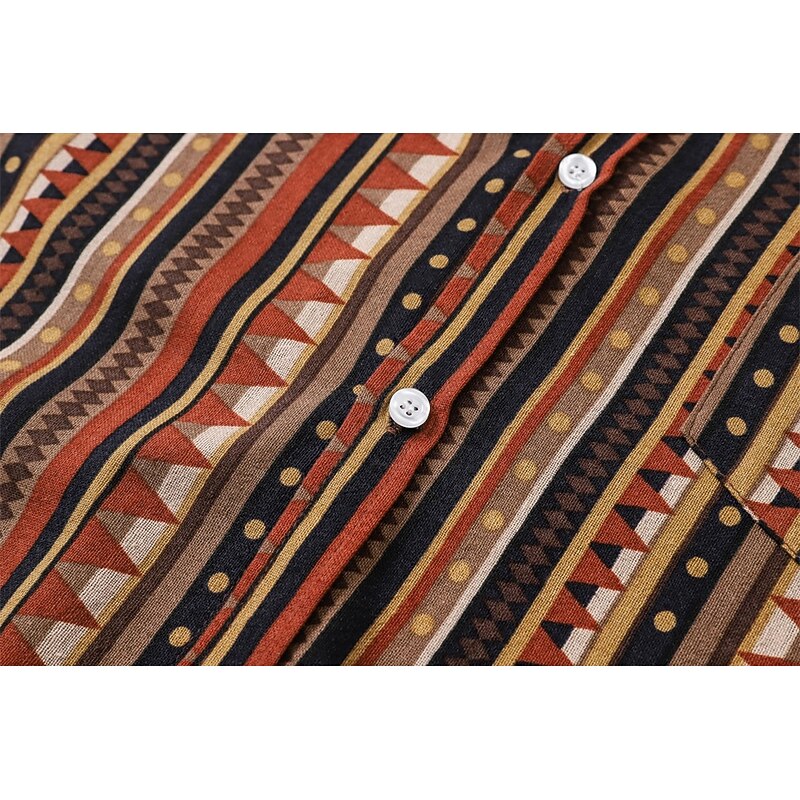 Retro Vintage 1970s Shirt Hippie Stripes Ethnic Fancy Dress Men's Party Daily Wear Pride Parade Adults' Shirt4