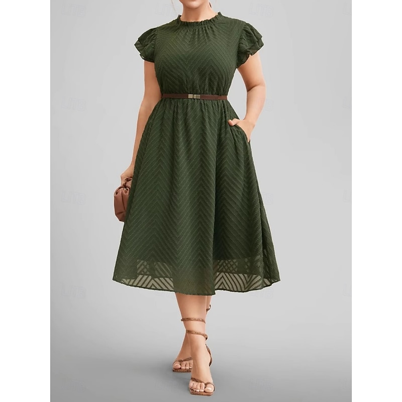 Women's Midi Dress Casual Dress A Line Dress Basic Casual Vacation Daily Regular Fit Plain Short Sleeve Crew Neck Army Green Summer