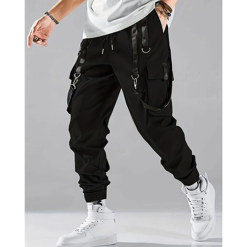 Men's Cargo Pants Joggers Trousers Drawstring Multi Pocket Elastic Drawstring Waist Plain Wearable Outdoor Daily Camping & Hiking Fashion Classic Black Wine4