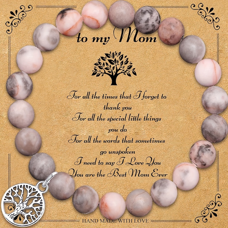 Tree of Life Bracelet Adjustable To My Mom Pink Quartz Purple Imperial Stone Pink Zebra Tree of Life Bracelet
