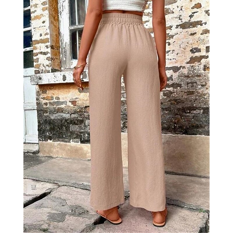 Women's Cotton Linen Shorts Linen-Inspired Pants Cotton Linen Pants Fashion Streetwear Comfort Full Length High Waist Plain Drawstring Elastic Waist Straight Leg Comfy Outdoor Comfortable Street3