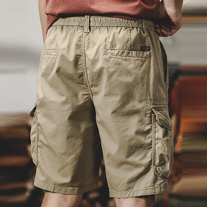 Men's Cargo Shorts Shorts Bermuda shorts Hiking Shorts Drawstring Elastic Waist Multi Pocket Plain Moisture Wicking Wearable Knee Length Outdoor Casual Daily Fashion Streetwear Black Green2