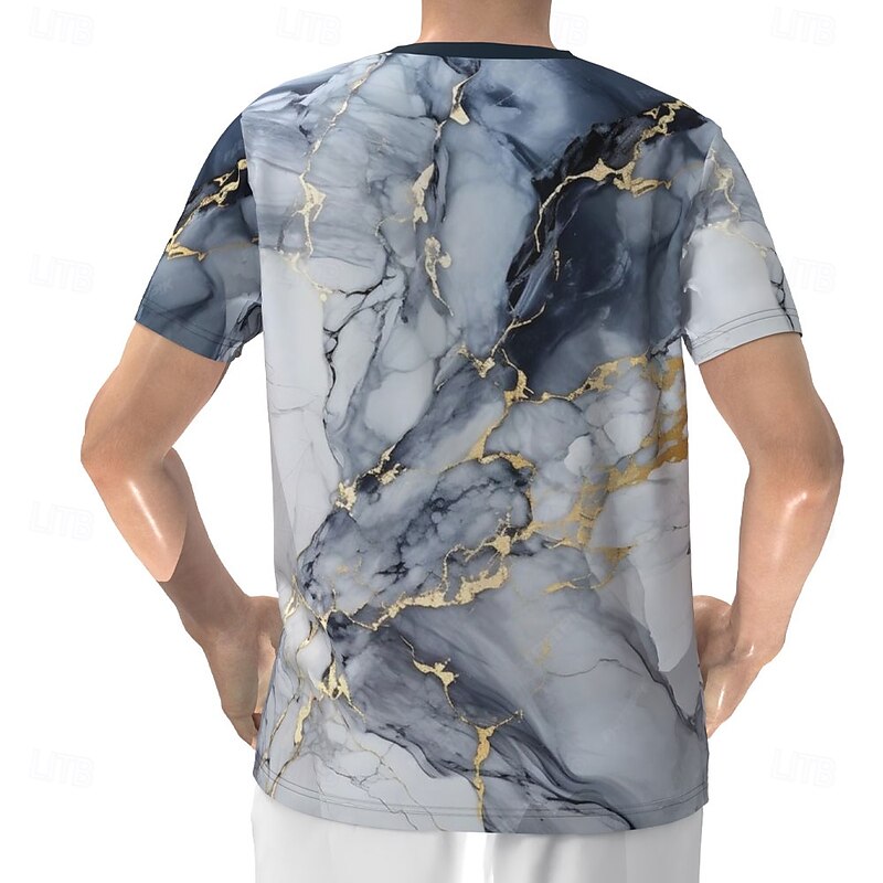 Men's Marble T Shirt Henley Shirt Short Sleeve Designer Retro Vintage Street Casual Daily Summer Spring Navy Blue Henley Henley T-Shirt2