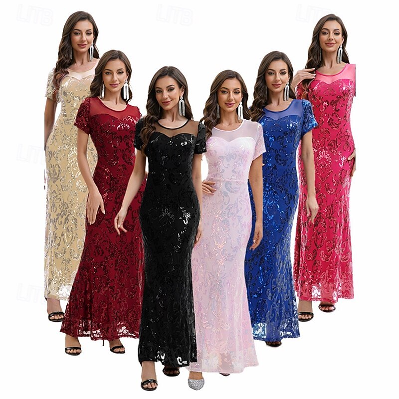 1920s Vintage Inspired Long Length Flapper Dress The Great Gatsby Sequin Round Neck Fancy Dress Women's Halloween Carnival Birthday Party Party & Evening Adults' Dress All Seasons