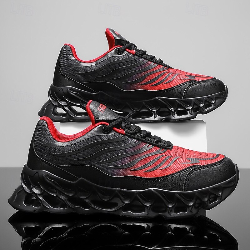 Men's Fashion Running Sneakers, Breathable Mesh with Bold Red and Black Design, Lightweight and Comfortable Sports Shoes for Casual and Outdoor Activities3