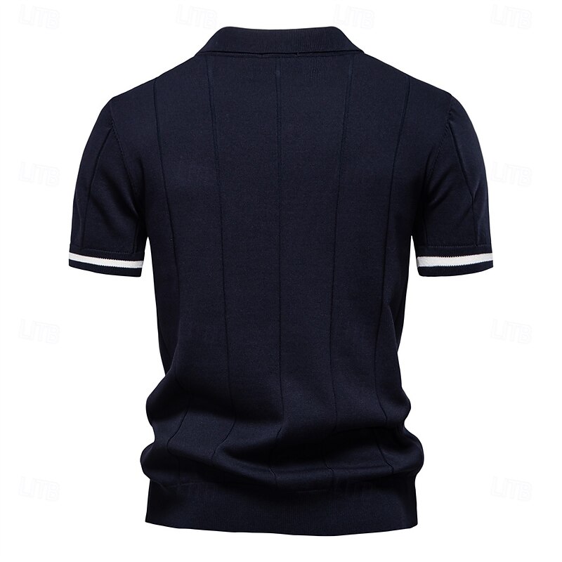 Men's Polo Knit Polo Sweater Formal Work Turndown Quarter Zip Short Sleeve Solid Color Zip Up Spring Dark Gray Black White Navy Blue Khaki Gray Polo3
