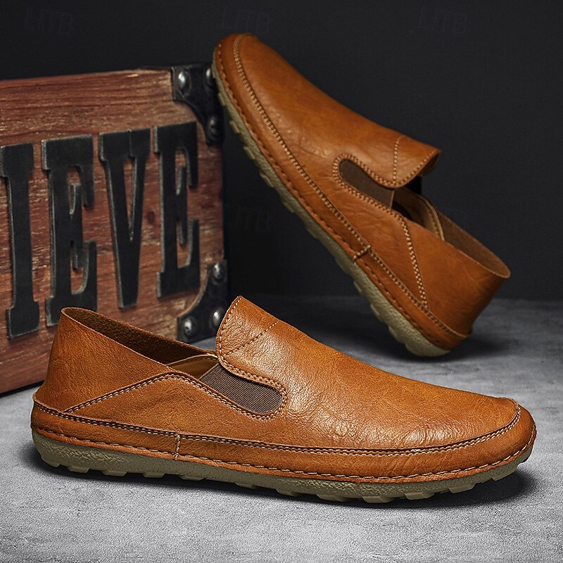 Men's Slip-On Faux Leather Loafers – Comfortable Casual Shoes with Elastic Sides for Everyday Wear and Outdoor Activities2