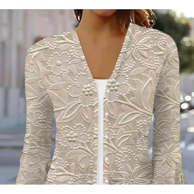 Women's Shirt 3D Print Floral Butterfly Basic 3/4 Length Sleeve Square Neck Regular Tops Daily Print Khaki Summer Spring2