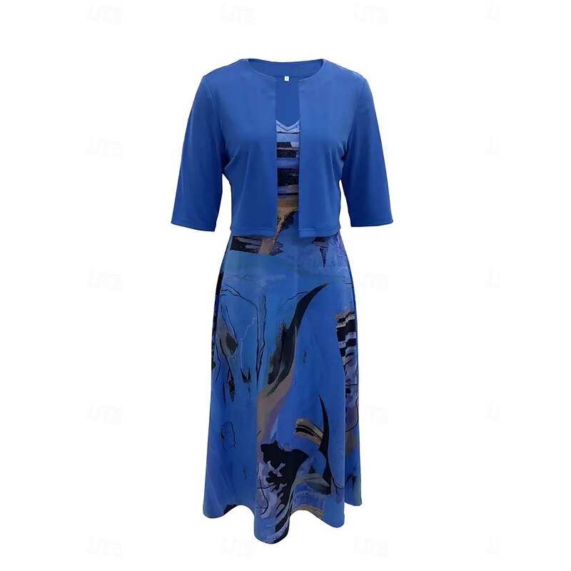 Women's Midi Dress Casual Dress Dress Set Swing Dress A Line Dress Stylish Casual Vacation Daily Regular Fit Graphic Half Sleeve V Neck Pink Blue Fuchsia Orange Summer2