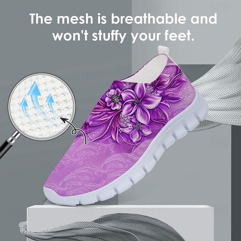 Floral Print Flyknit Sneakers with Breathable Upper, Lightweight Sole and Comfortable Fit for Casual Walks and Outdoor Activities4