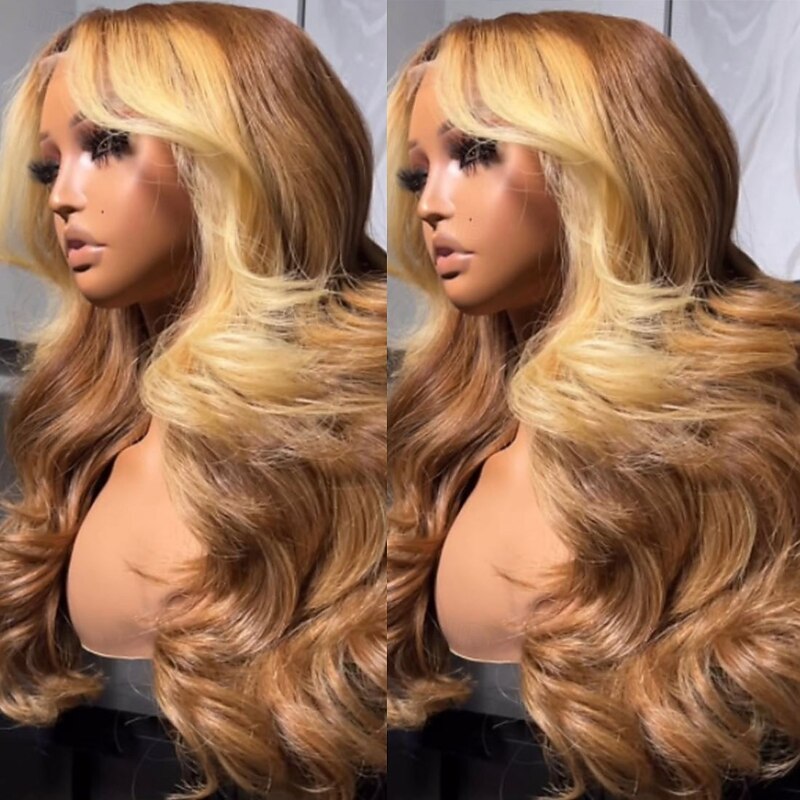 Remy Human Hair 5x5 Closure 13x4 Lace Front Wig Middle Part Brazilian Hair Loose Wave Multi-color Wig 130% 150% Density Ombre Hair Highlighted / Balayage Hair Natural Hairline Glueless Pre-Plucked For4