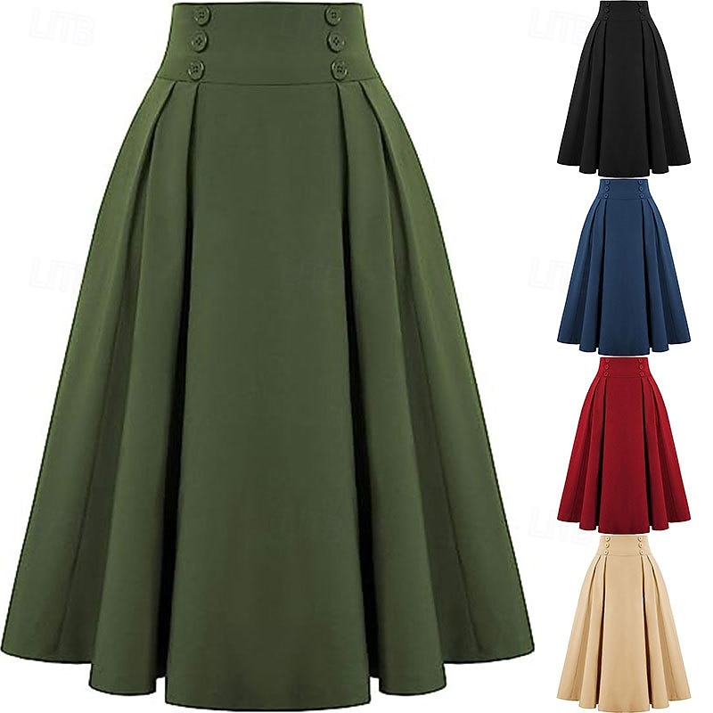 Retro Vintage 1950s Rockabilly Long Length Swing Skirt Solid Color Fancy Dress Women's Masquerade Casual Daily Wear Tea Party Adults' Skirt