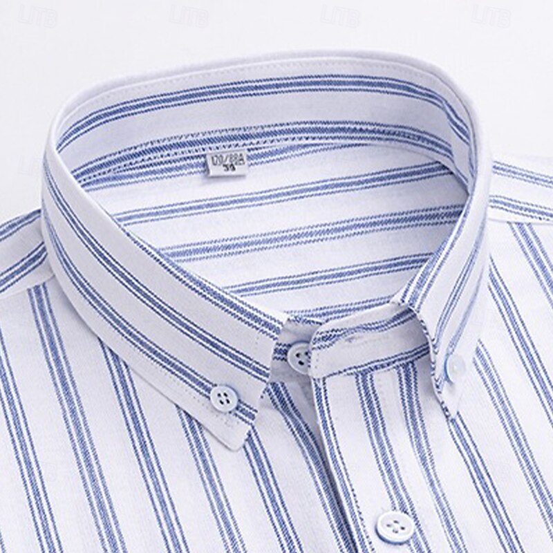 Men's Dress Shirt Button Down Shirt Oxford Shirt Non Iron Shirt Striped Shirt Plaid / Striped / Chevron / Round Wedding Office & Career Light Blue White Navy Blue Royal Blue Long Sleeve Shirt Collar3