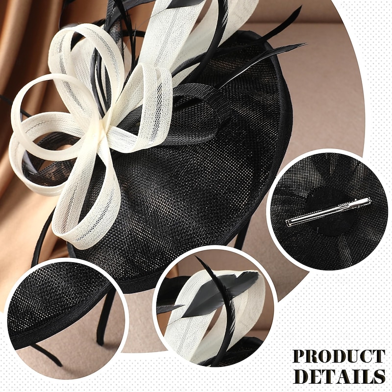 Black Feather Fascinators Headband - 2025 Vintage Kentucky Derby Hats Mesh Victoria Tea Party Hat for Women4