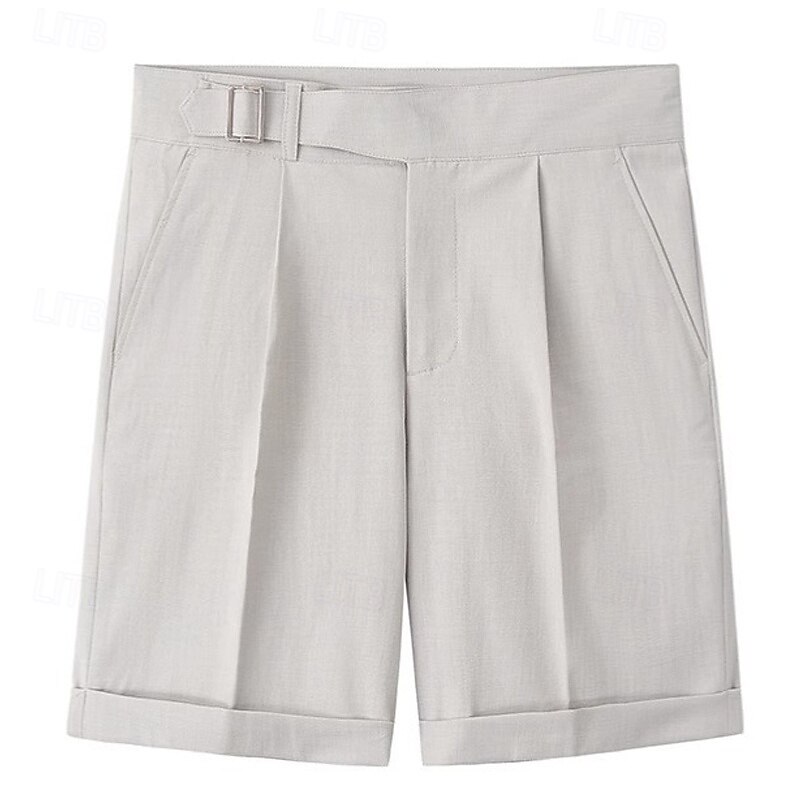 Men's Shorts Dress Shorts Pleated Straight Leg High Rise Plain Moisture Wicking No-Iron Knee Length Office Business Daily Elegant Fashion Navy Blue Apricot3