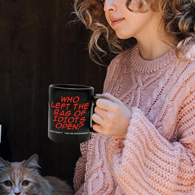 Who Left the Bag of Idiots Open Coffee Mug Black Retro Vintage Ceramic Mug with Graphic Design 12oz/330ml Perfect Gift for Music Lovers Guitarists and Band Members4