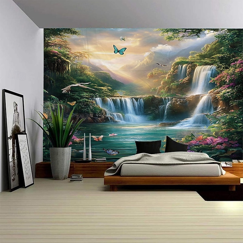 A forest plant animal flowing scenery hanging tapestry mural art large tapestry mural decoration photo background carpet curtain home bedroom living room decoration