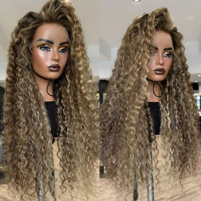 Remy Human Hair 5x5 Closure 13x4 Lace Front Wig Free Part Brazilian Hair Curly Water Wave Multi-color Wig 130% 150% Density with Baby Hair Ombre Hair Glueless Pre-Plucked For Women Long Human Hair3