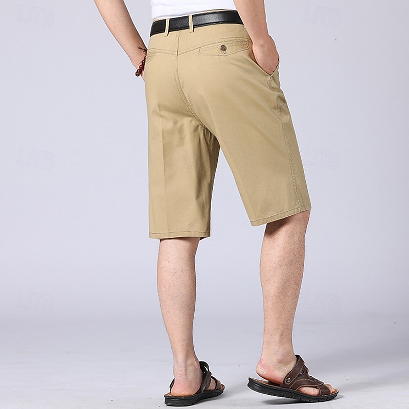 Men's Shorts Chino Shorts Dress Shorts Bermuda shorts Work Shorts Pleated Straight Leg Plain Breathable No-Iron Knee Length Formal Outdoor Casual Fashion Business Black Green Micro-elastic