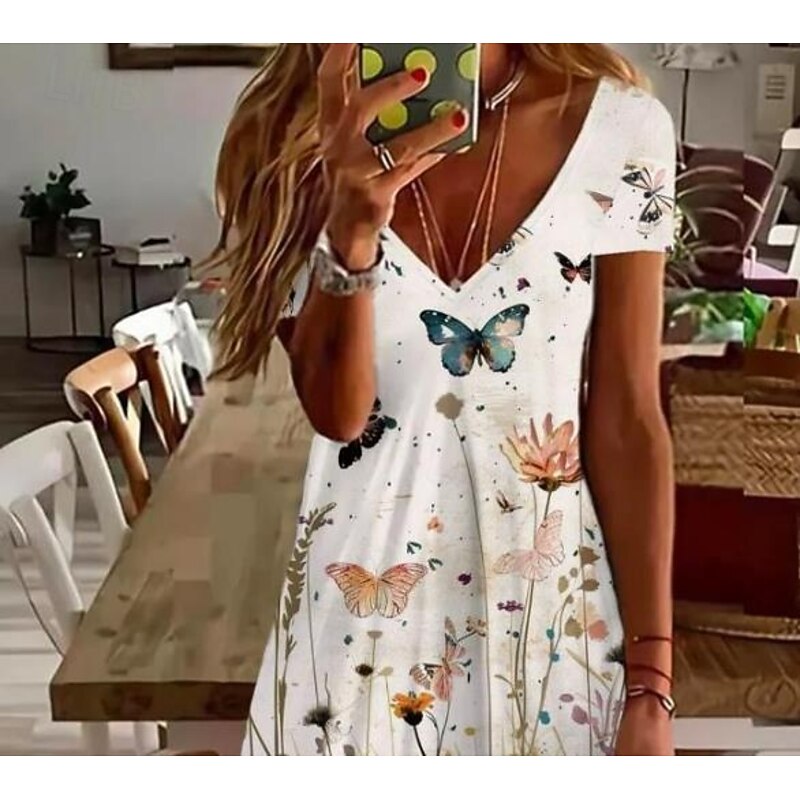 Women's Mini Dress Petite Dress T Shirt Dress Tee Dress Sundress A Line Dress Elegant Vintage Stylish Vacation Birthday Casual Regular Fit Floral Graphic Paisley Short Sleeve V Neck Pearl2
