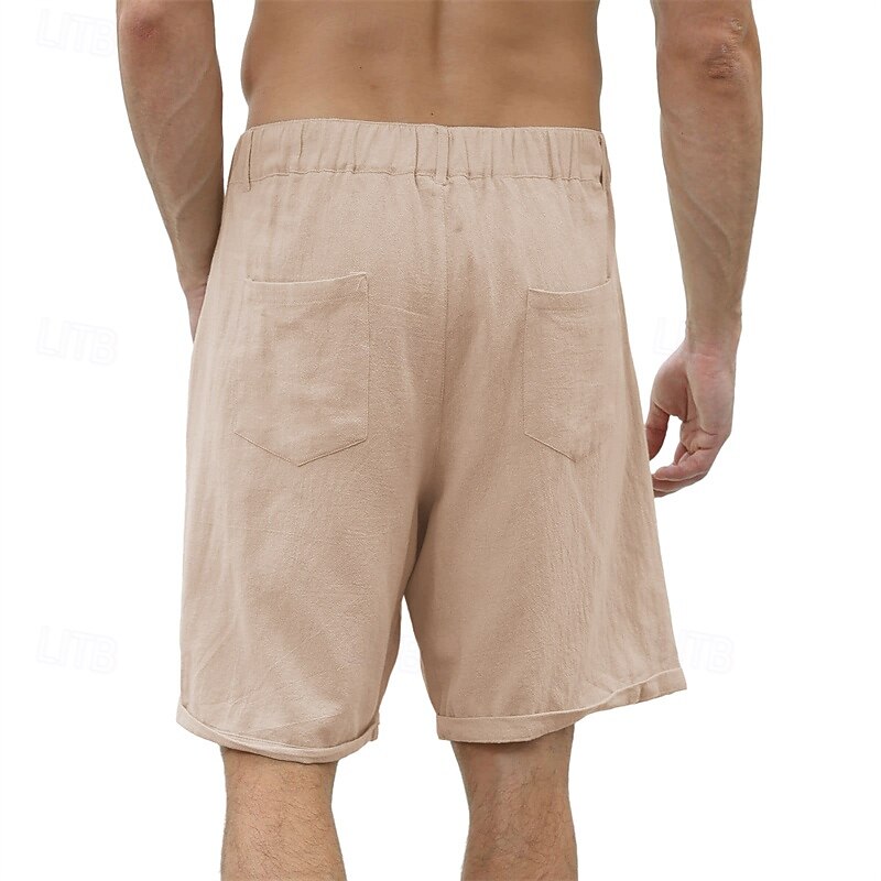 Men's Shorts Cotton Linen Shorts Summer Shorts Beach Shorts Pocket Elastic Waist Plain Comfort Breathable Short Vacation Holiday Beach Hawaiian Boho Black White2
