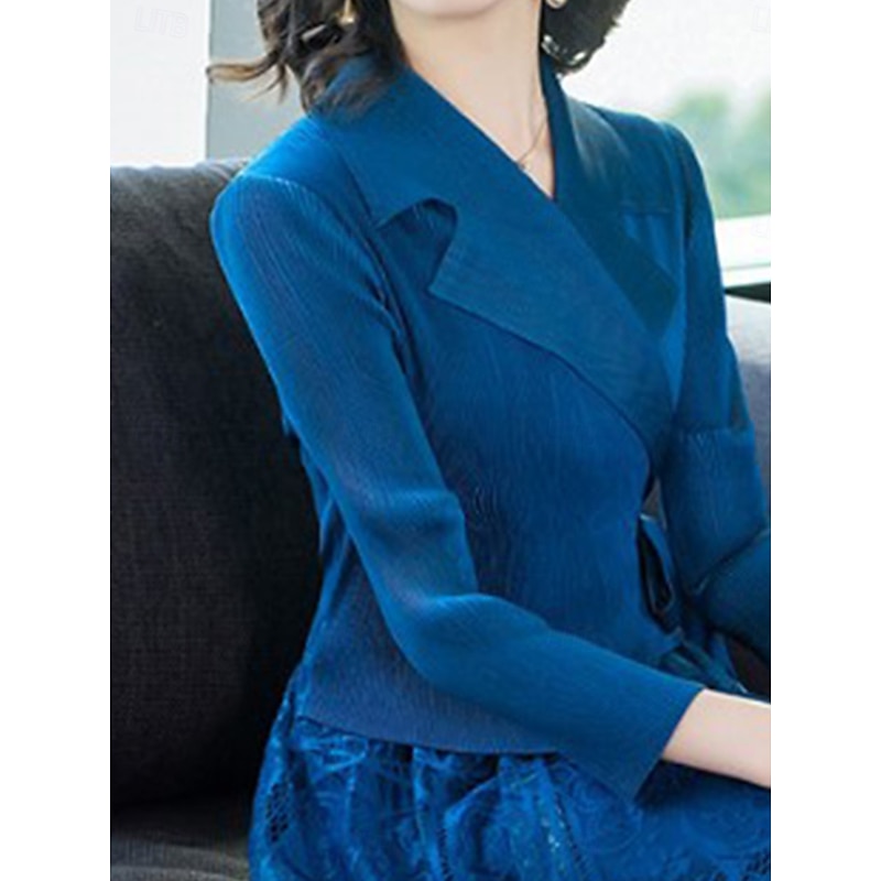 Women's Long Dress Maxi Dress Lace Dress Two Piece Dress Stylish Casual Vacation Daily Regular Fit Graphic Long Sleeve Lapel Black Red Navy Blue Purple Summer4