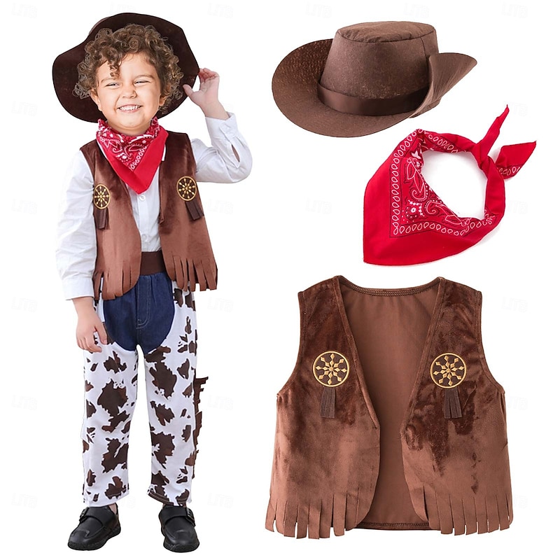 Cowboy Halloween Cosplay Costume Outfits Cosplay Kid's Boys' Girls' Halloween Carnival Mardi Gras Performance Party Easy Halloween Costumes Dress Up