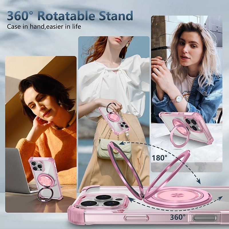 Phone Case For iPhone 16 15 14 Pro Max Plus 13 12 Pro Max Back Cover with Stand Holder Magnetic Shockproof Retro PC4