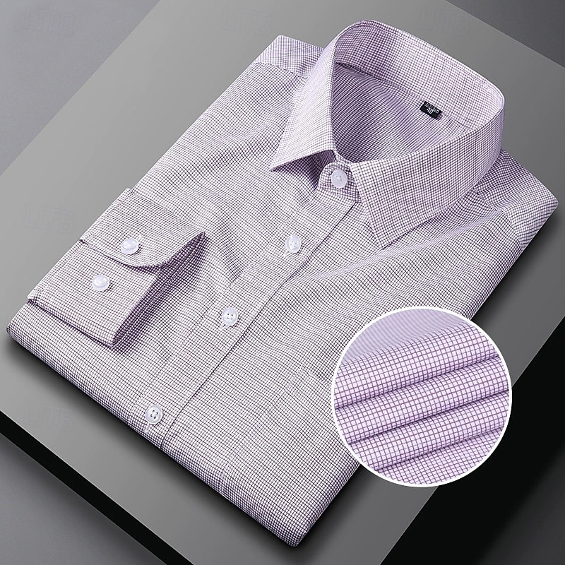 Men's Dress Shirt Non Iron Shirt Plaid Wedding Outdoor Light Blue Pink Blue Light Purple Long Sleeve Spread Collar Summer Spring Clothing Apparel2