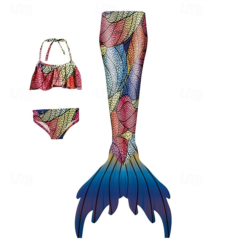 Kids Girls' Mermaid Swimwear Swimsuit Holiday Beach Scales Vacation Tropical Bathing Suits 4 years+ Summer White Yellow4