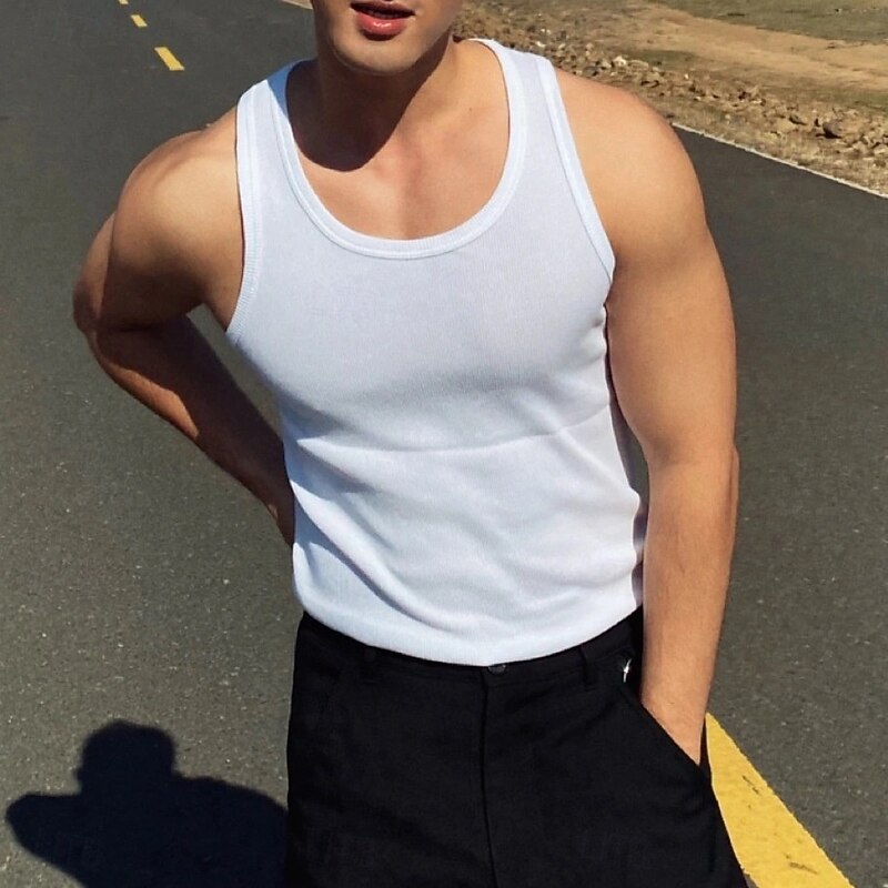 Men's Tank Top Vest Top Undershirt Sleeveless Shirt Sleeveless U Neck Spring & Summer Plain Fashion Designer Vacation Street Going out Black White Gray Top Tee for Men