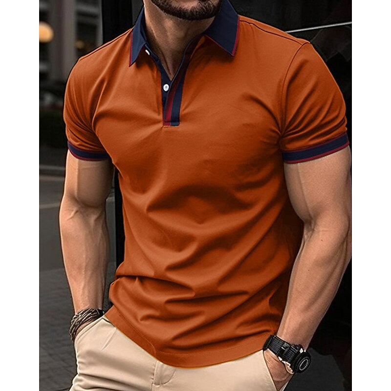 Men's Golf Shirt Golf Polos Shirts Work Casual Lapel Short Sleeve Basic Modern Color Block Patchwork Buttons Summer Spring Regular Fit Apricot Black White Red Blue Orange Golf Shirt4