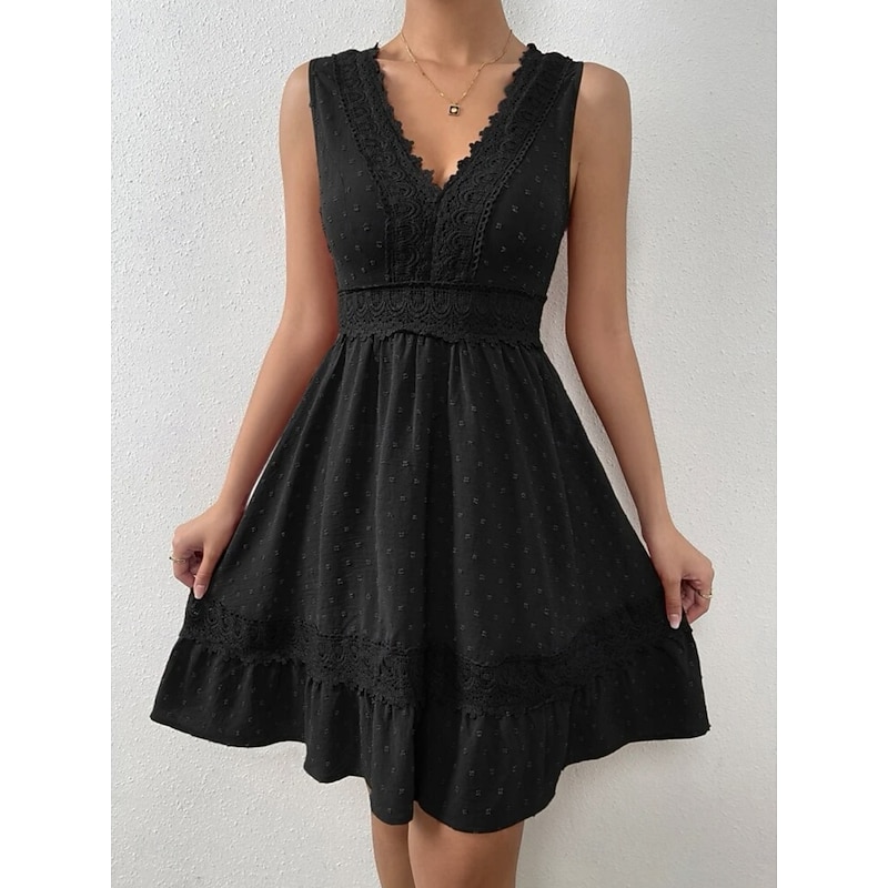 Women's Mini Dress White Dress Black Dress Graduation Dress Casual Dress Basic Casual Vacation Daily Regular Fit Plain Sleeveless V Neck Black White Summer