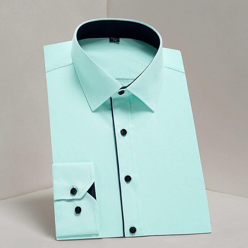 Men's Shirt Dress Shirt Button Up Shirt Plain Wedding Party White Light Green Pink Blue Long Sleeve Lapel Spring Fall Clothing Apparel Pocket3