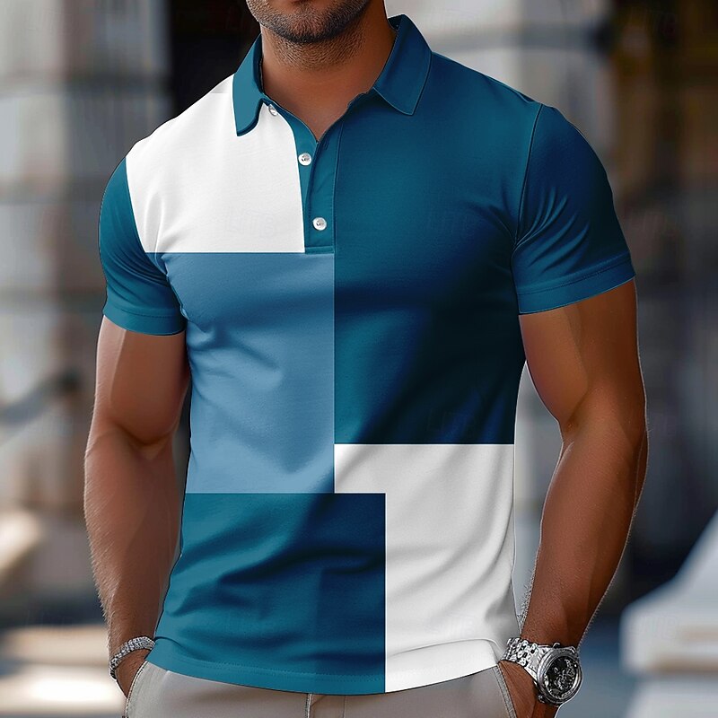 Men's Color Block Rugby Polo Short Sleeve Polo Shirts Collared Shirts Casual School Outdoor Athleisure Daily Wear 3D Print Summer Spring Fall Red Blue Brown