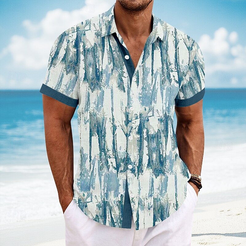 Men's Geometric Gradient Color Casual Shirt Button Up Shirt Short Sleeve Fashion Casual Vacation Holiday Streetwear Summer Spring Turndown 3D Print Collared Shirts Wine Blue Green