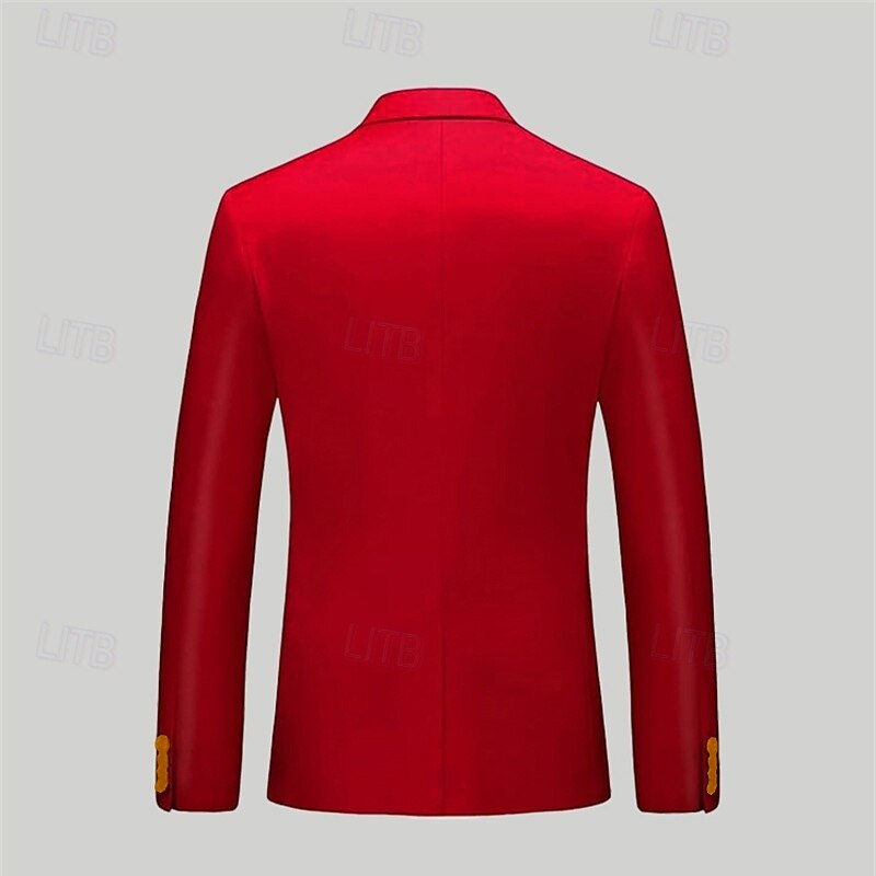 Men's Graduation Blazer Business Cocktail Party Wedding Party Fashion Casual Spring &  Fall Polyester Solid Color Pocket Buttons Comfortable Single Breasted Blazer Red3