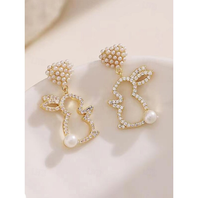 Women's Easter Bunny Rabbit Earrings - Heart design with crystal details and pearl embellishments, lovely gold plated women's earrings, perfect for Easter, spring parties and casual outings4