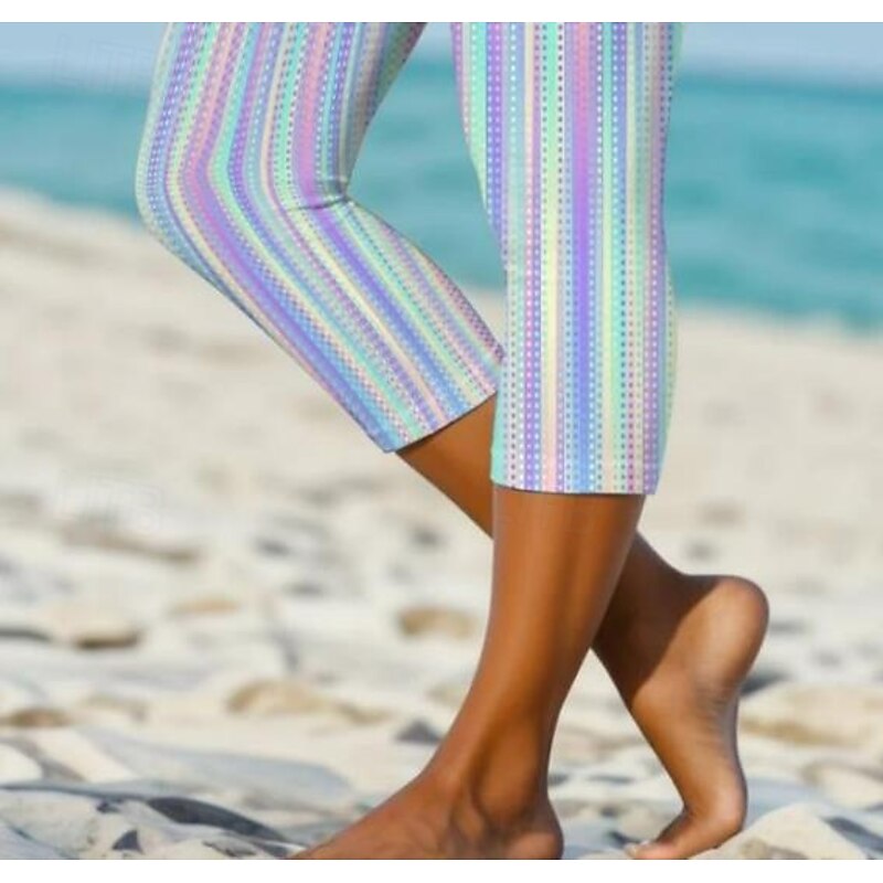 Women's Leggings Capri Pants High Elasticity Fashion Streetwear Full Length High Waist Plaid Thermal Warm Breathable Soft  Outdoor Daily Rainbow Summer Spring Regular Fit3