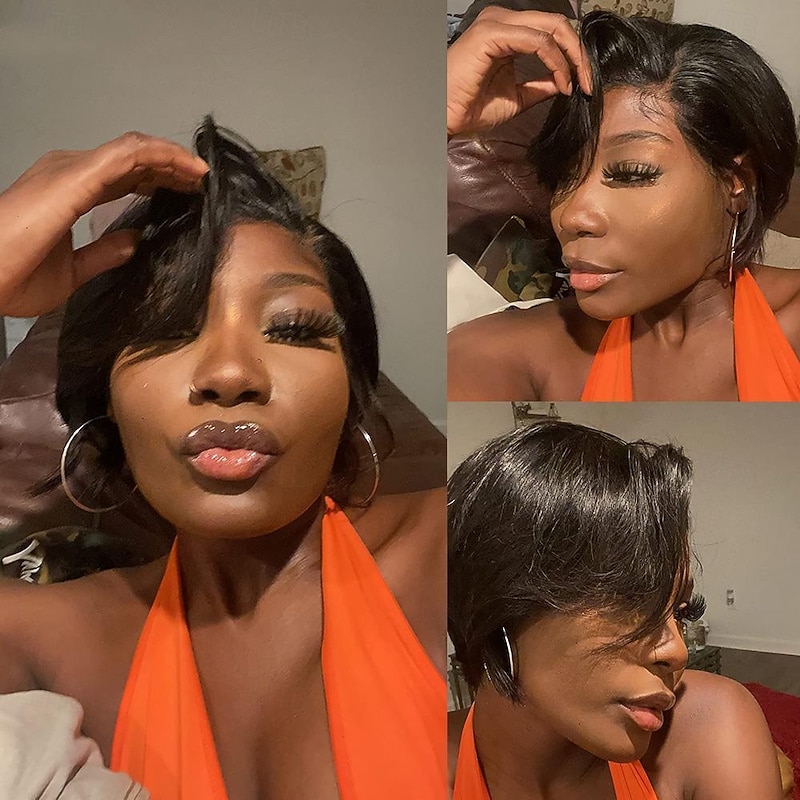 Short Bob Pixie Cut 13X4X1 Lace Wigs Human Hair Black Women Transparent Straight Lace Front Brazilian Hair Wear and Go Wig