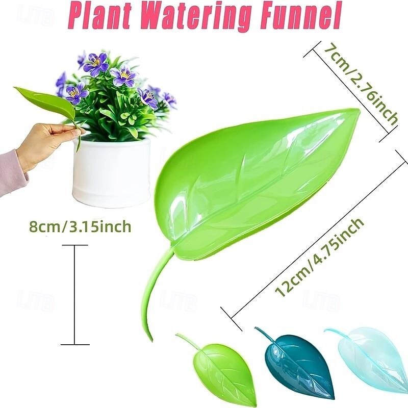 3pcs Leaf-Shaped Plant Watering Devices, 3 Vibrant Colors (Light Blue, Greenish-Yellow, Teal), Plastic Watering Funnels for Indoor & Outdoor Plants, Creative Design for Easy Watering2