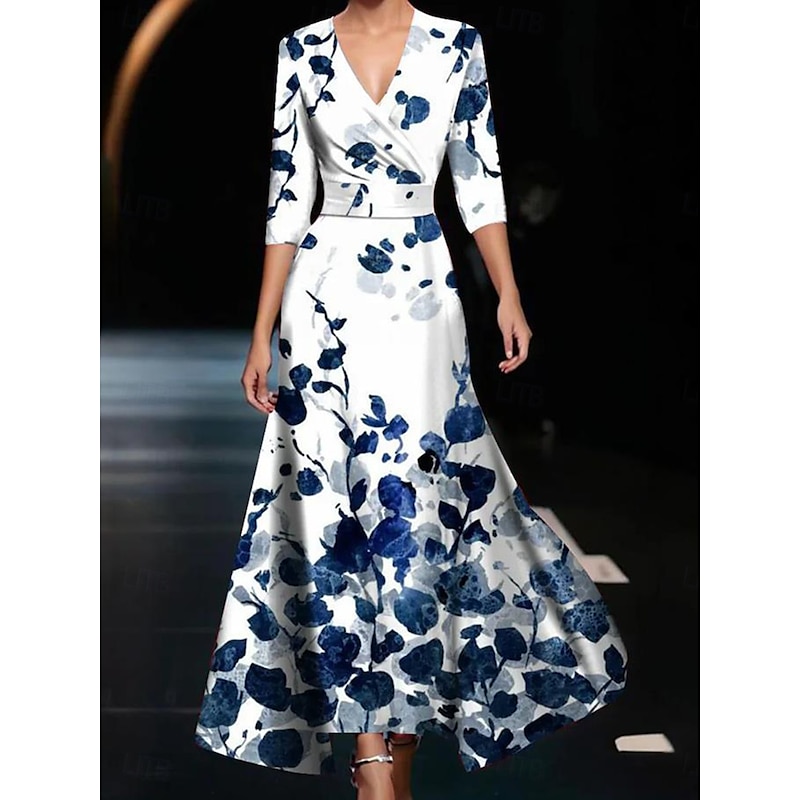 Women's Maxi Dress Corset Dress A Line Dress Summer Dress Party Birthday Vacation Daily Regular Fit Graphic Long Sleeve V Neck Champagne Red Blue Rainbow Summer