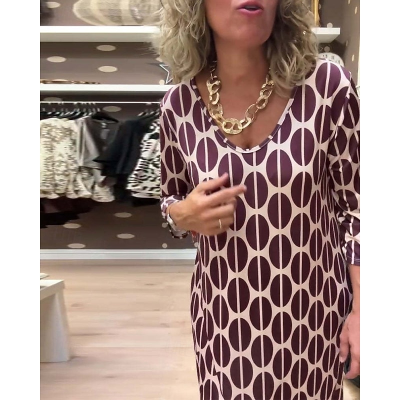 Women's Maxi Dress Casual Dress Stylish Casual Vacation Daily Regular Fit Geometric 3/4 Length Sleeve V Neck Black Wine Purple Green Summer2