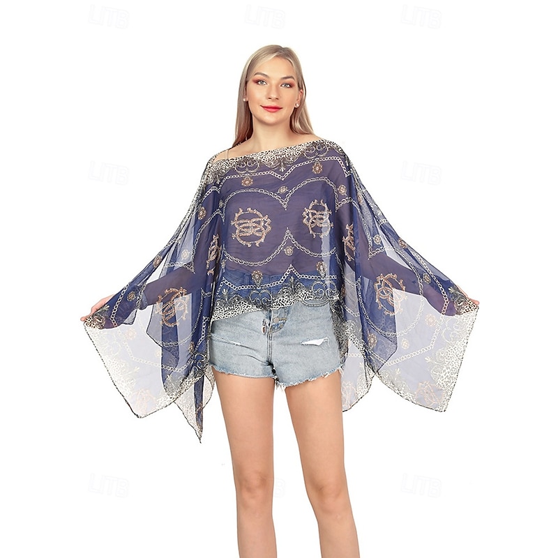 Bohemian Style Beach Scarf for Women – Multi-Way Wearable Chiffon Shawl with Elegant Print, Perfect for Summer, Travel and Casual Outfits