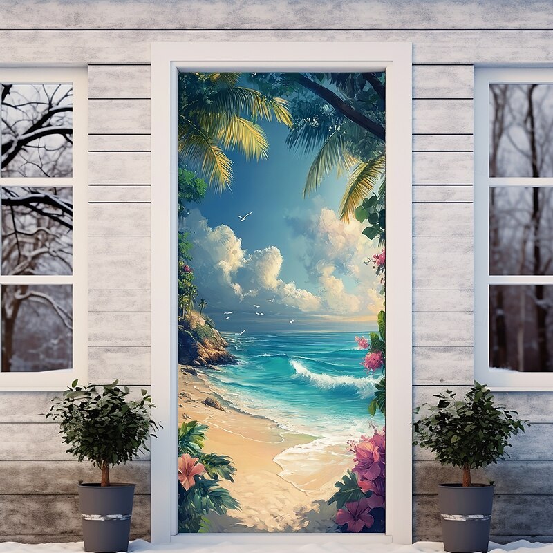 Landscape Door Decorations Door Covers Ocean Beach Door Tapestry Door Curtain Decoration Backdrop Indoor/Outdoor Door Banner for Front Door Farmhouse4